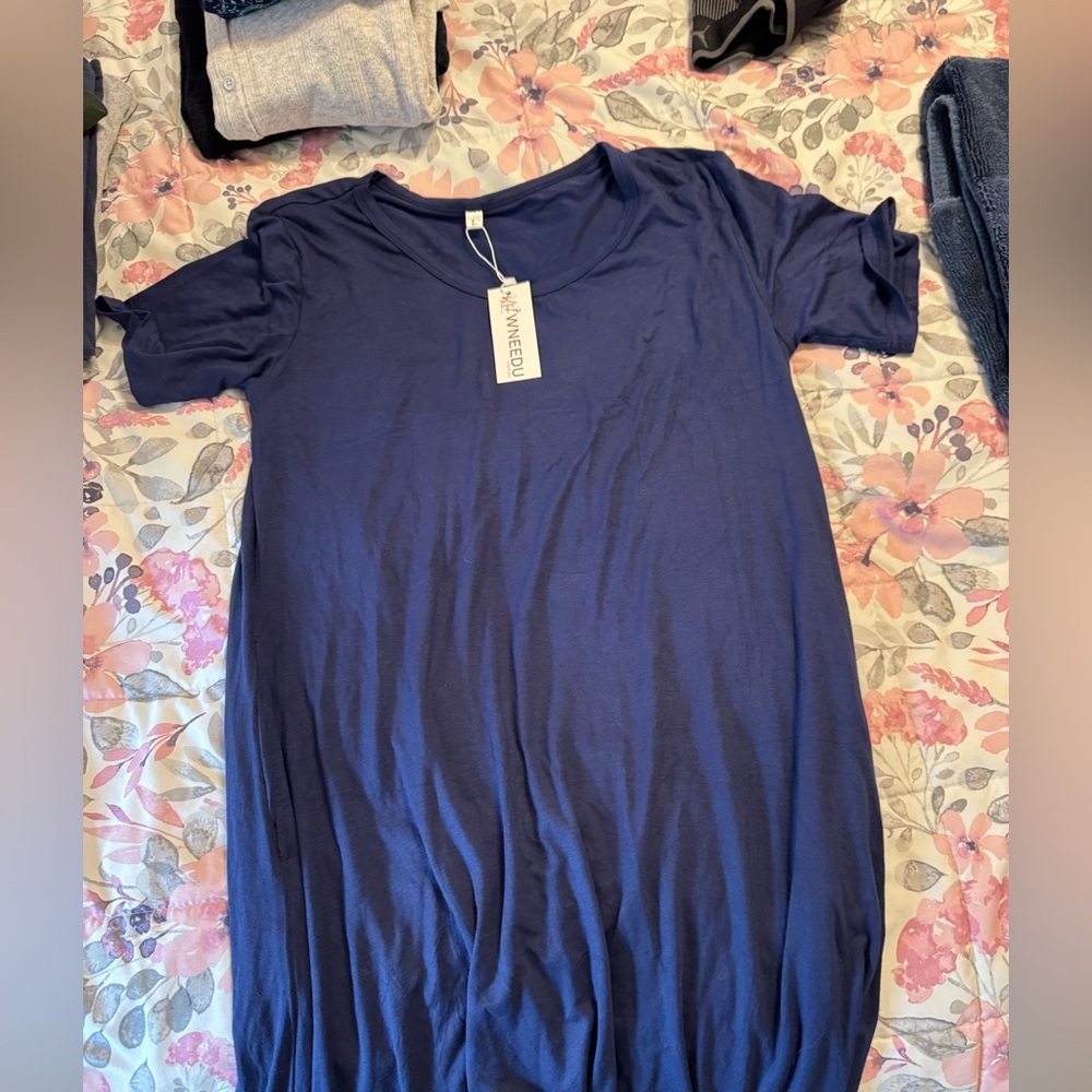 Navy Blue Short Sleeve Dress